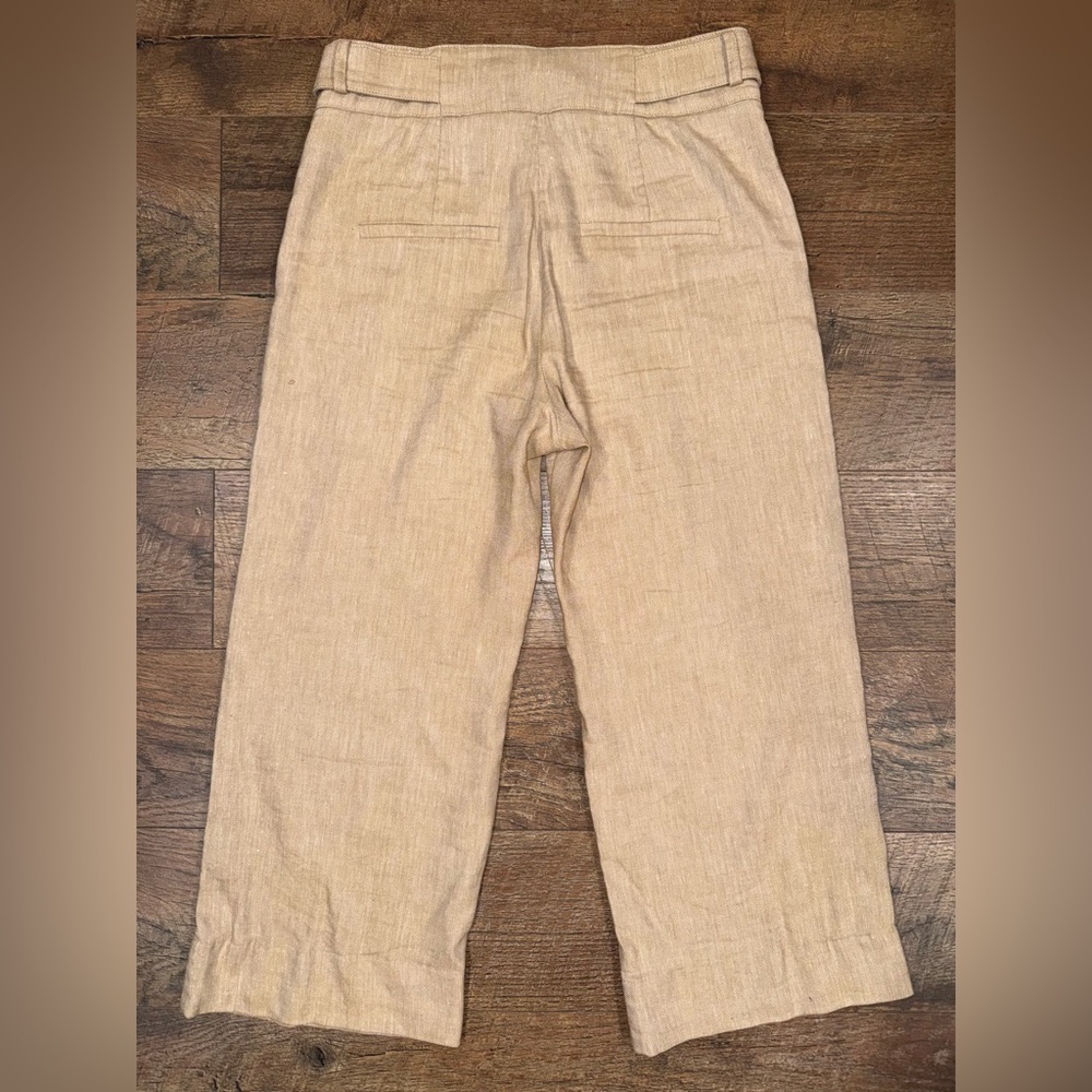 Veronica Beard Aubrie Women’s Khaki Linen-Blend Wide Leg Cropped Pants in Beige - Picture 9 of 16